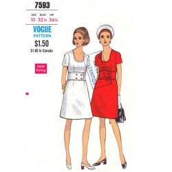 7593 VOGUE 1968 SHORT SLEEVE MIDRIFF SHORTER U-DRESS PATTERN 12 34"B